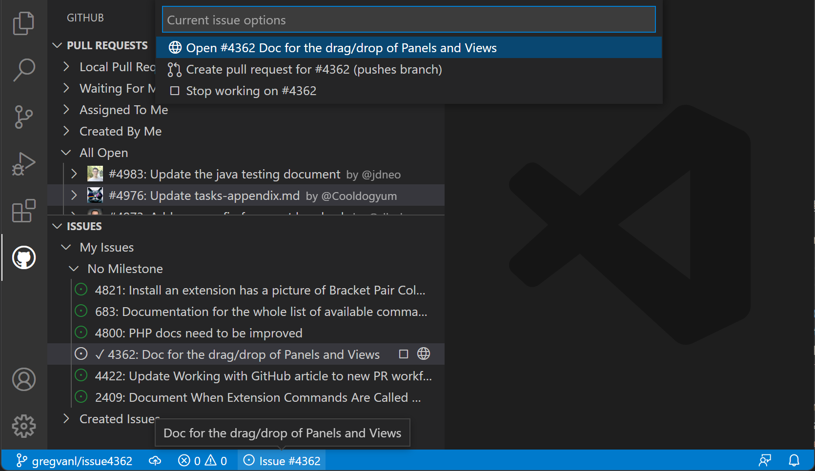 Issue Status Bar actions