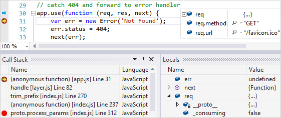 recorte de pantalla de pantalla del depurador interactivo de Visual Studio