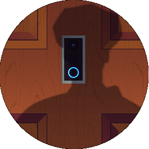 illustration of shadow of police officer on a home's door camera