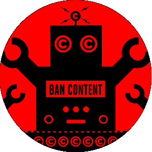 illustration of robots with copyright symbols for eyes
