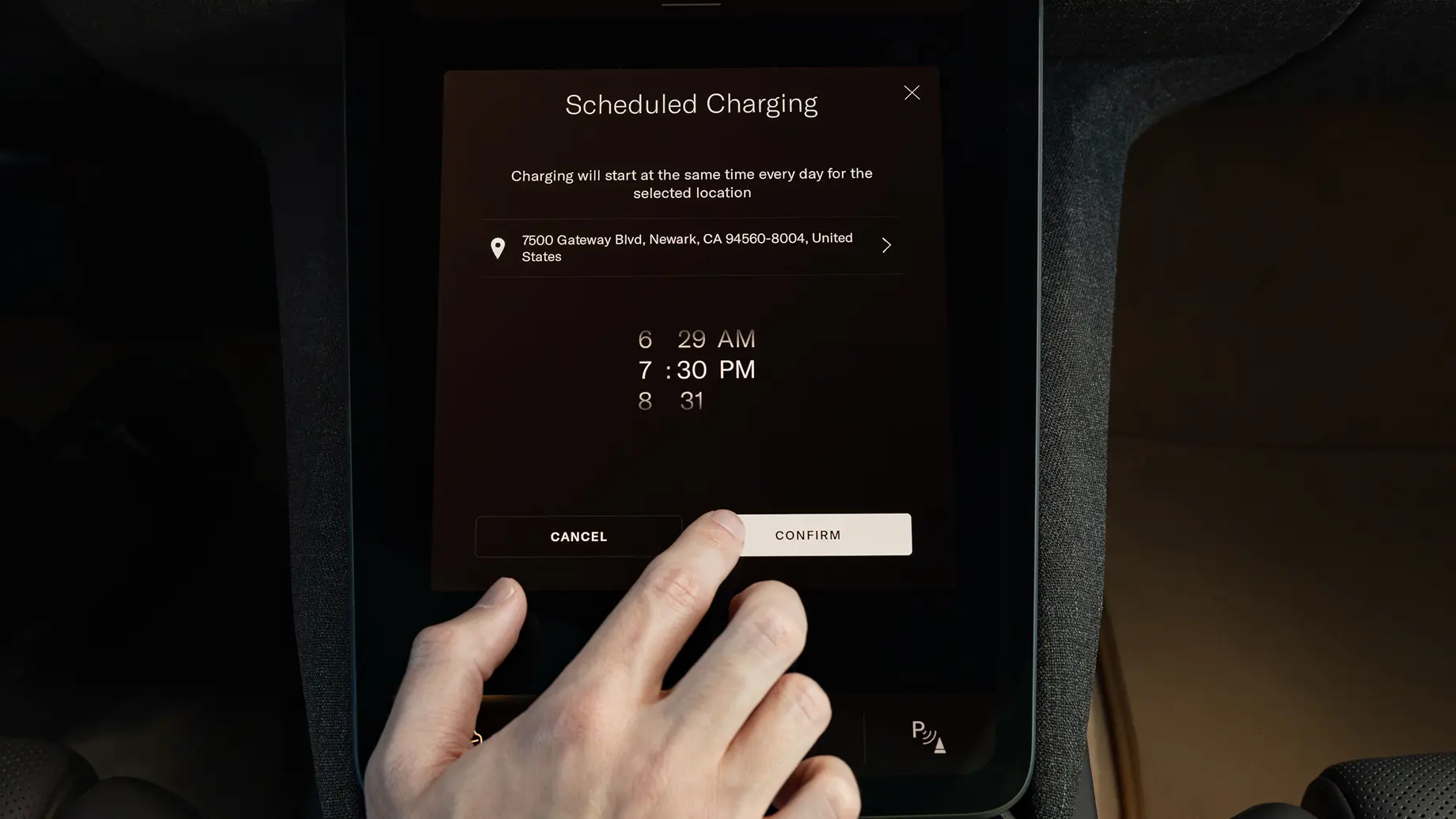 Screen ofschedule charging for preconditioning battery